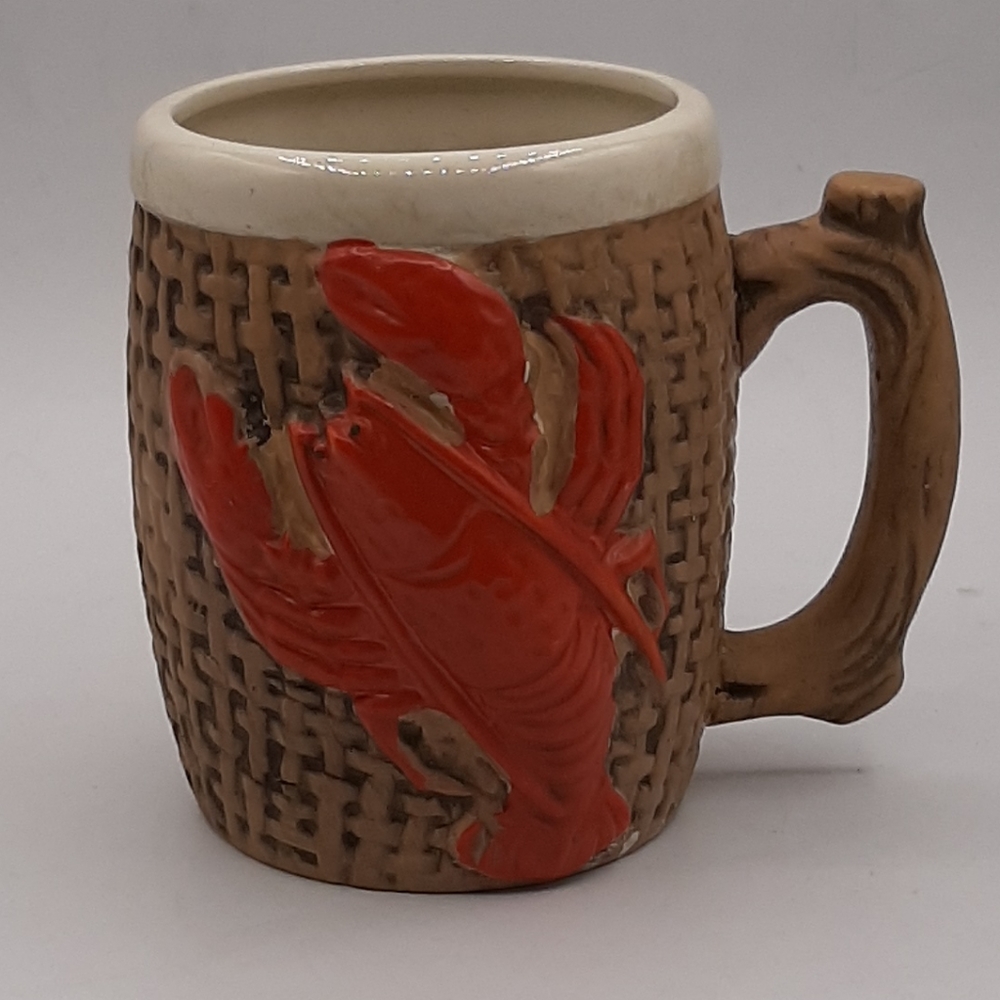 Vintage ESD Japan Lefton Pottery Mug Coffee Tea Lobster Basket Original Stickers